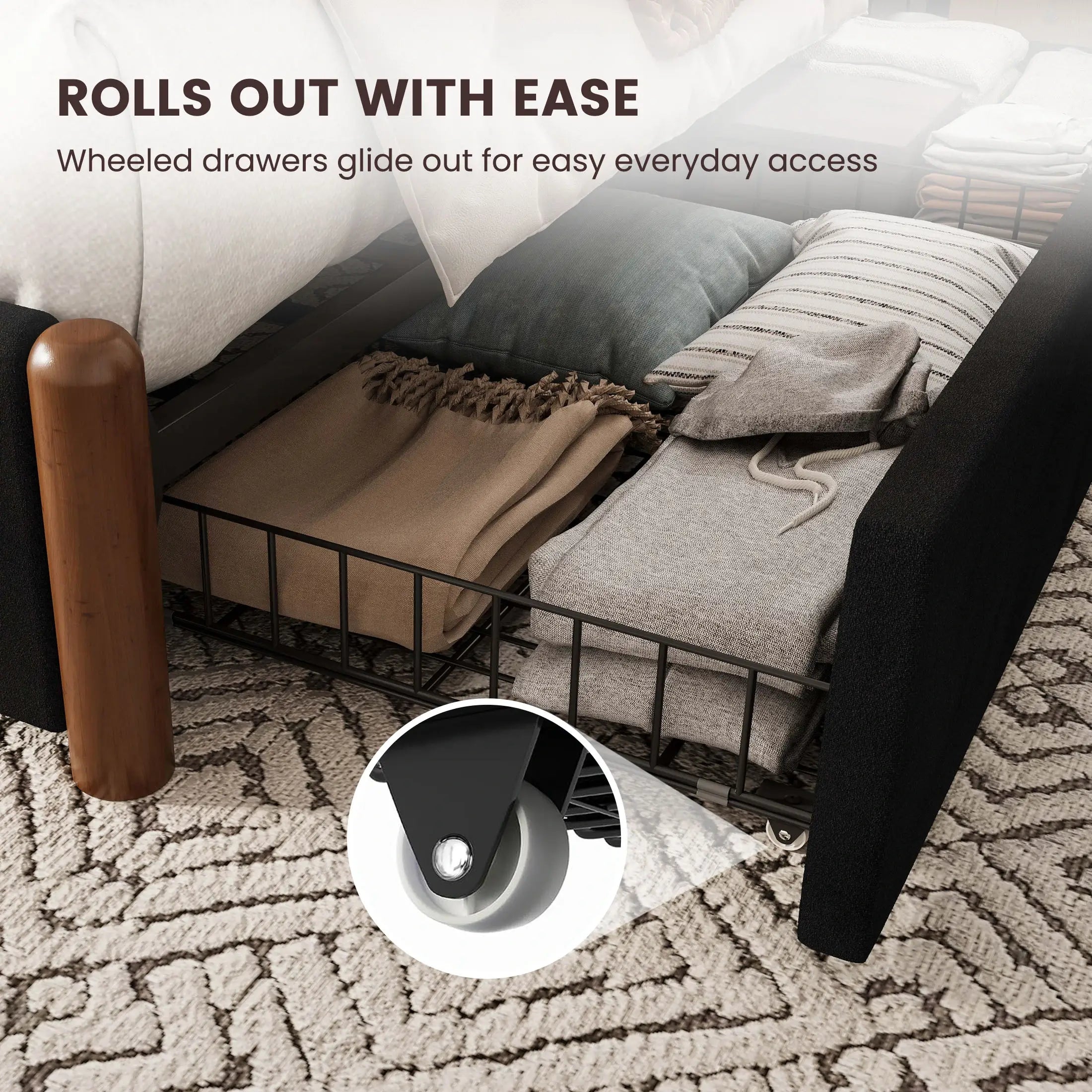 Mavlen Velvet Upholstered Platform Bed Frame with Storage