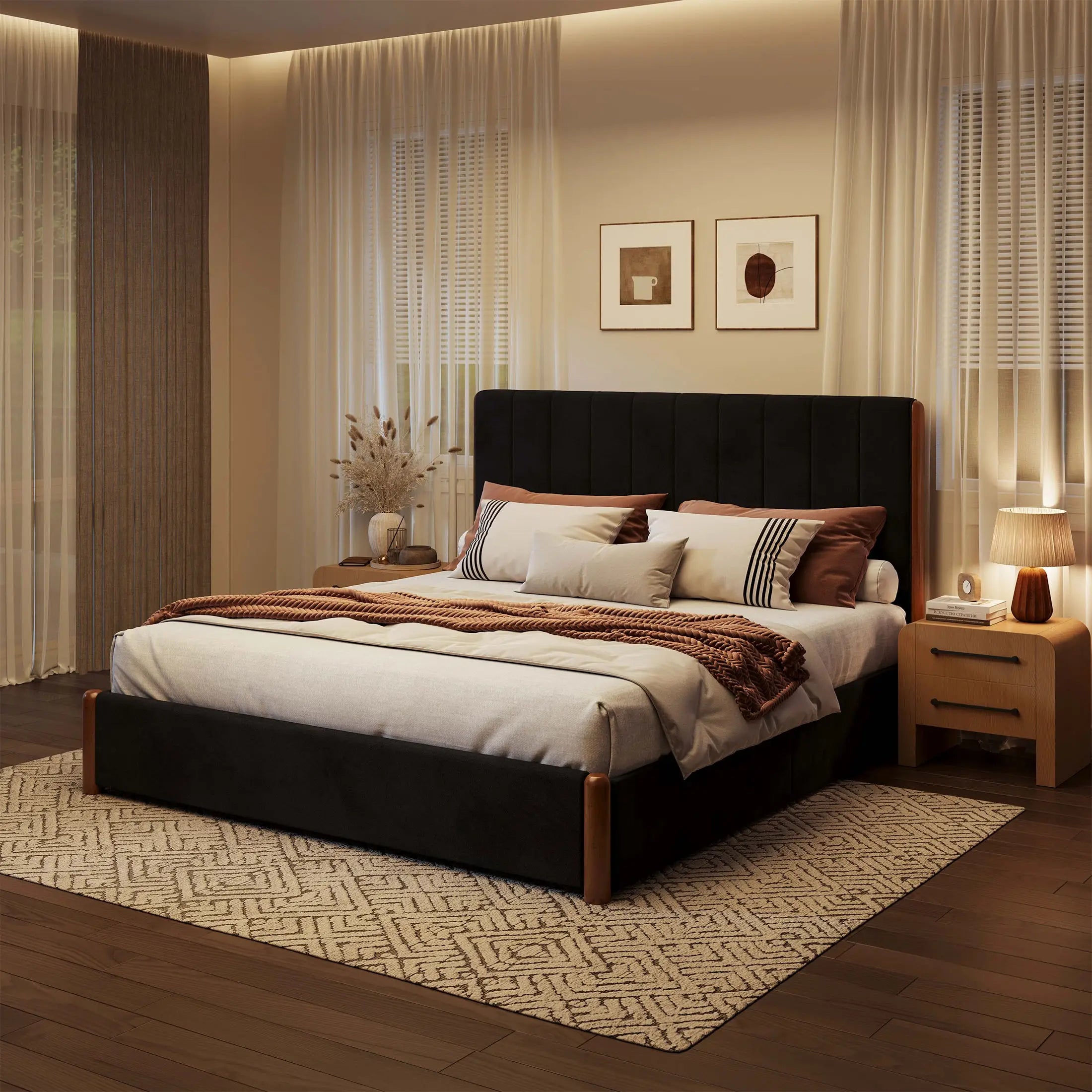 Mavlen Velvet Upholstered Platform Bed Frame with Storage