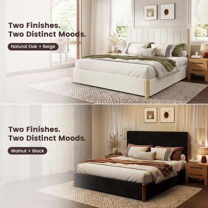 Mavlen Velvet Upholstered Platform Bed Frame with Storage