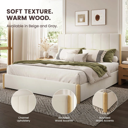 Mavlen Velvet Upholstered Platform Bed Frame with Storage