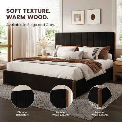 Mavlen Velvet Upholstered Platform Bed Frame with Storage