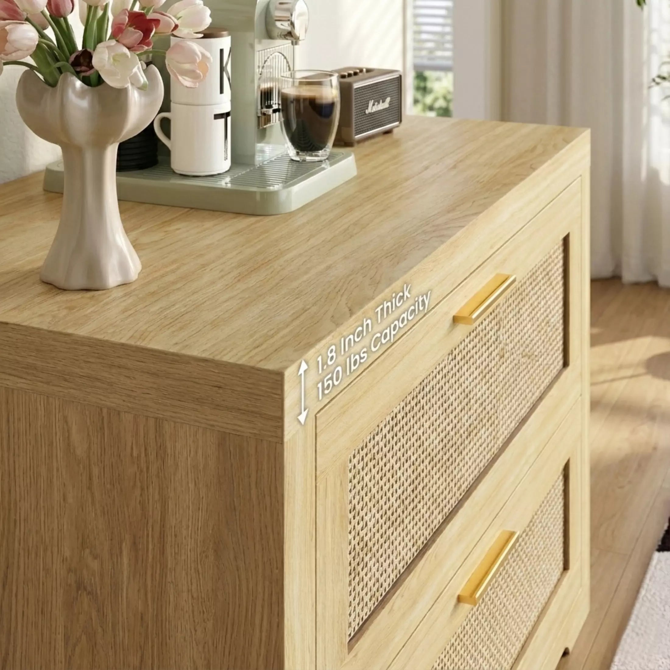 Boho Chick Rattan 6 Drawer Dressers-Walnet / Oak