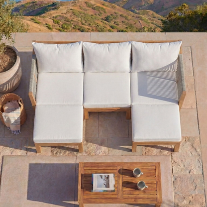 Luvia 3 Seat Acacia Wood Outdoor Sofa, 4 in 1 All-Weather Daybed