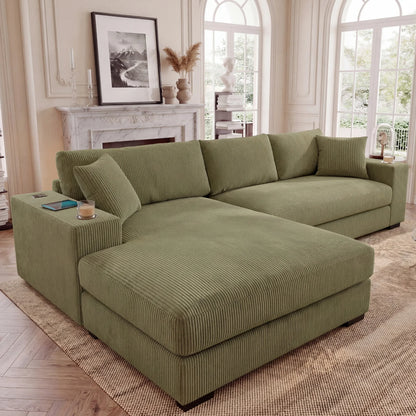 Kova 111" L-Shaped Chaise Longue Sofa  | USB-C Charging  |  Cup Holders