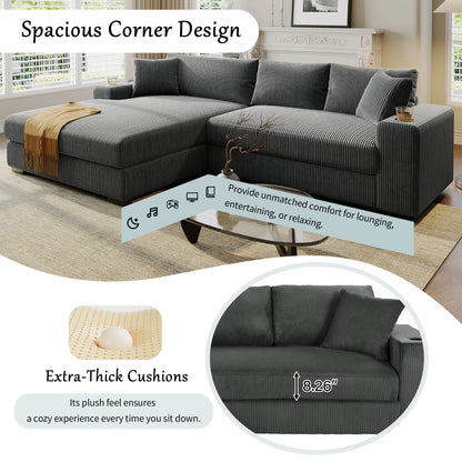 Kova 111" L-Shaped Chaise Longue Sofa  | USB-C Charging  |  Cup Holders