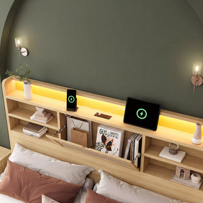 Boho Chic Rattan Storage Bookcase Bed Frame