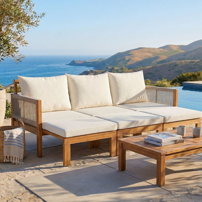 Luvia 3 Seat Acacia Wood Outdoor Sofa, 4 in 1 All-Weather Daybed