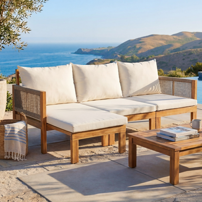 Luvia 3 Seat Acacia Wood Outdoor Sofa, 4 in 1 All-Weather Daybed