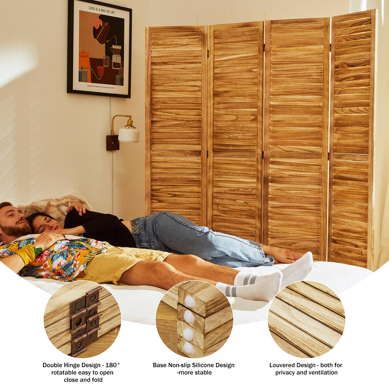 Macro shot of natural paulownia wood grain texture and quality louvered construction