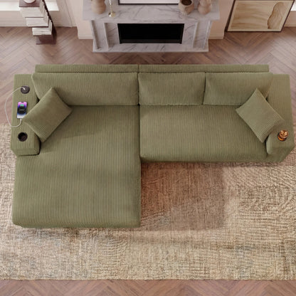 Kova 111" L-Shaped Chaise Longue Sofa  | USB-C Charging  |  Cup Holders
