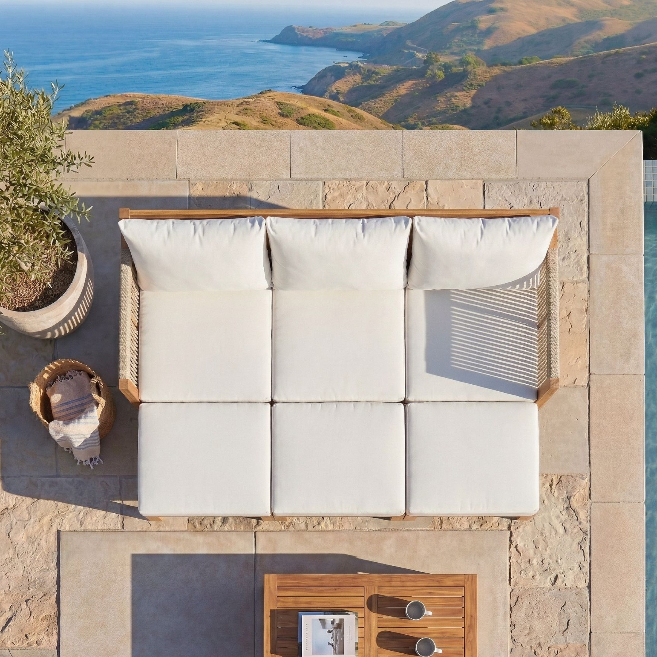 Luvia 3 Seat Acacia Wood Outdoor Sofa, 4 in 1 All-Weather Daybed