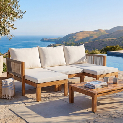 Luvia 3 Seat Acacia Wood Outdoor Sofa, 4 in 1 All-Weather Daybed