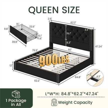 Veva Velvet Upholstered Bed Frame with Storage, 4 Drawers