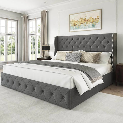 queen platform bed with storage and headboard