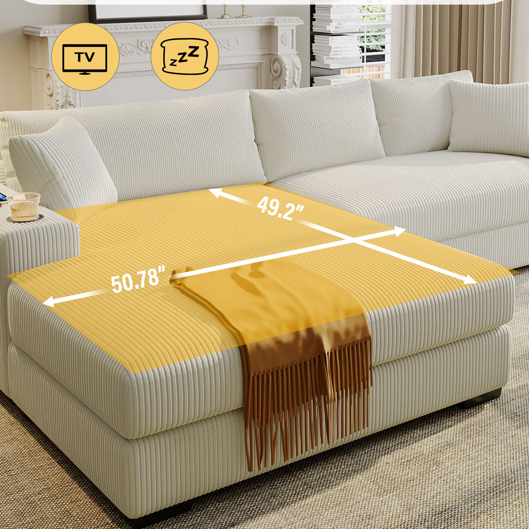 Kova 111" L-Shaped Chaise Longue Sofa  | USB-C Charging  |  Cup Holders