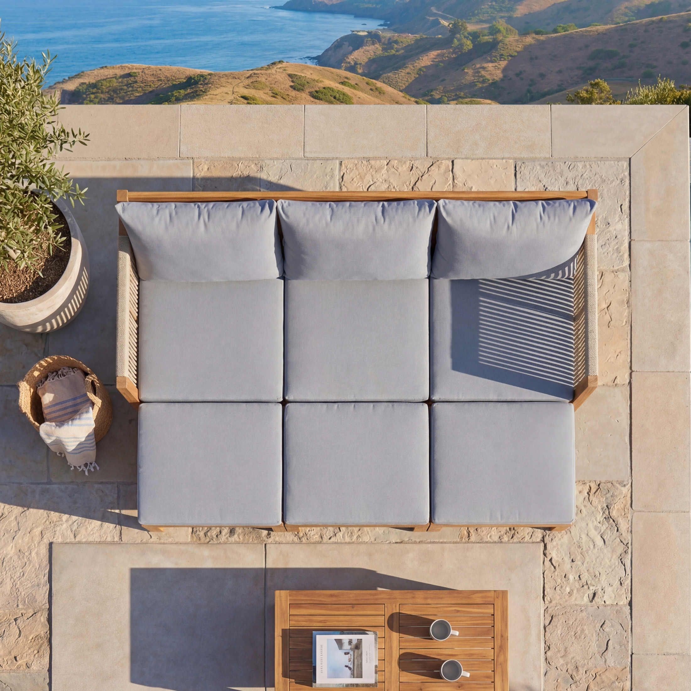 Luvia 3 Seat Acacia Wood Outdoor Sofa, 4 in 1 All-Weather Daybed