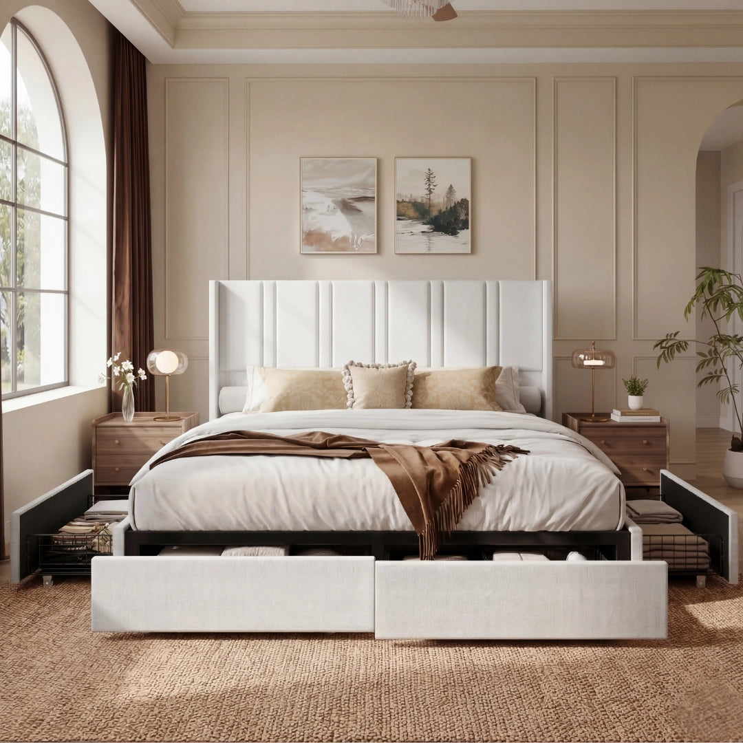Modro Linen Bed Frame With Storage