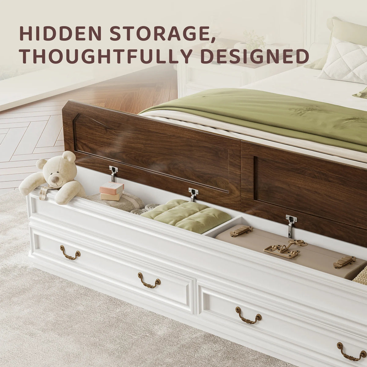 Farmhouse Storage Bed with Bookcase & Charging Station