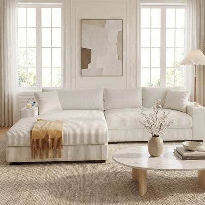 Kova 111" L-Shaped Chaise Longue Sofa  | USB-C Charging  |  Cup Holders