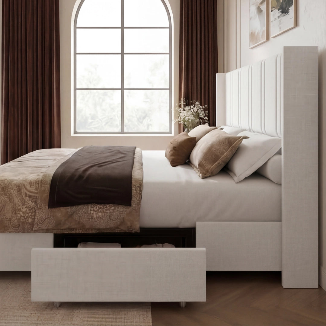 Modro Linen Bed Frame With Storage