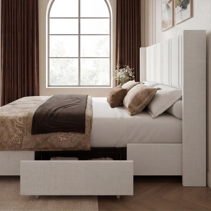 Modro Linen Bed Frame With Storage