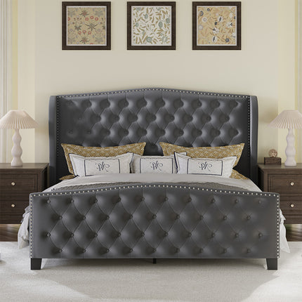 upholstered wingback bed with storage