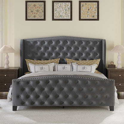 Larmace Upholstered Wingback Bed with High Tufted Headboard for Bedroom, KING SIZE