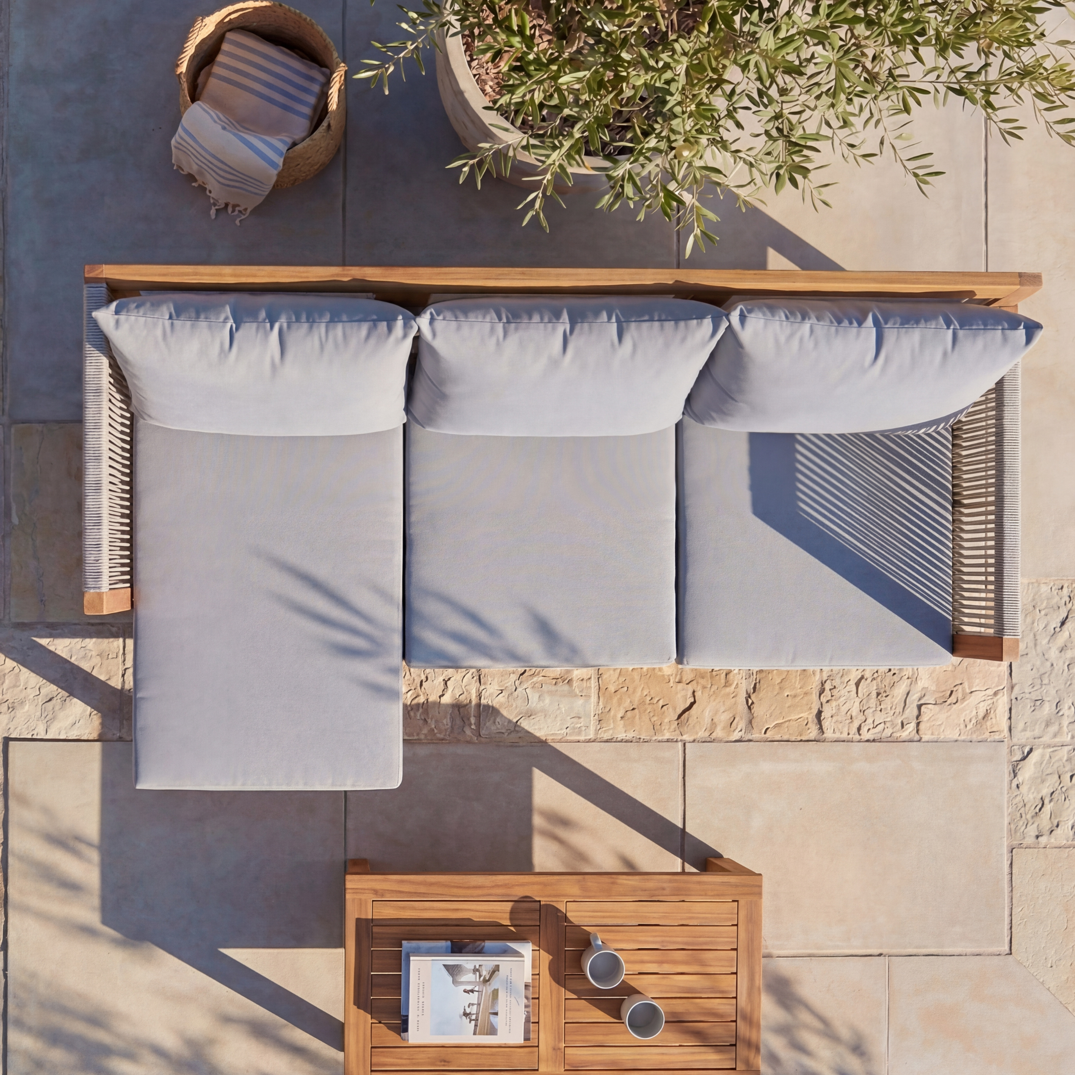 Luvia 3 Seat Acacia Wood Outdoor Sofa, 4 in 1 All-Weather Daybed