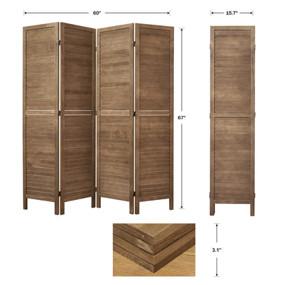 Specification diagram of walnut 4-panel screen showing foldable width and height.