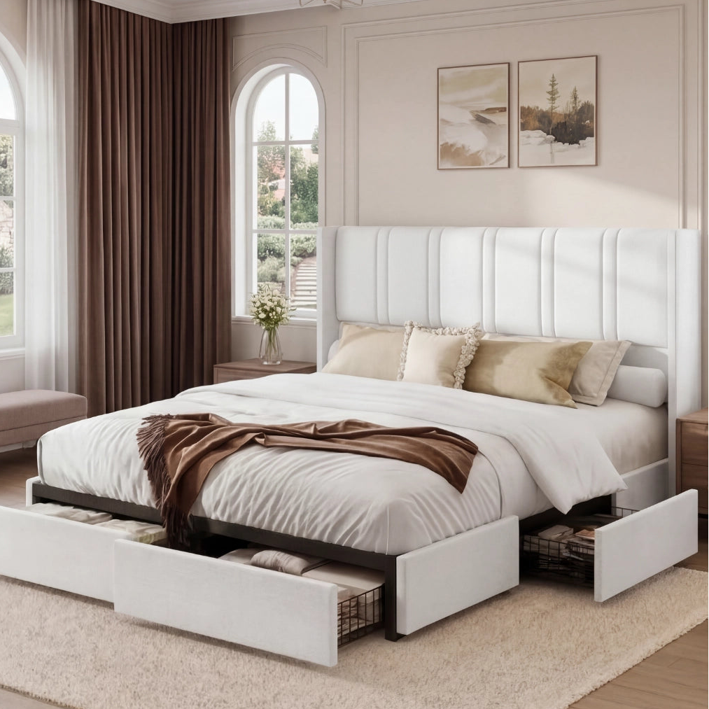 Modro Linen Bed Frame With Storage