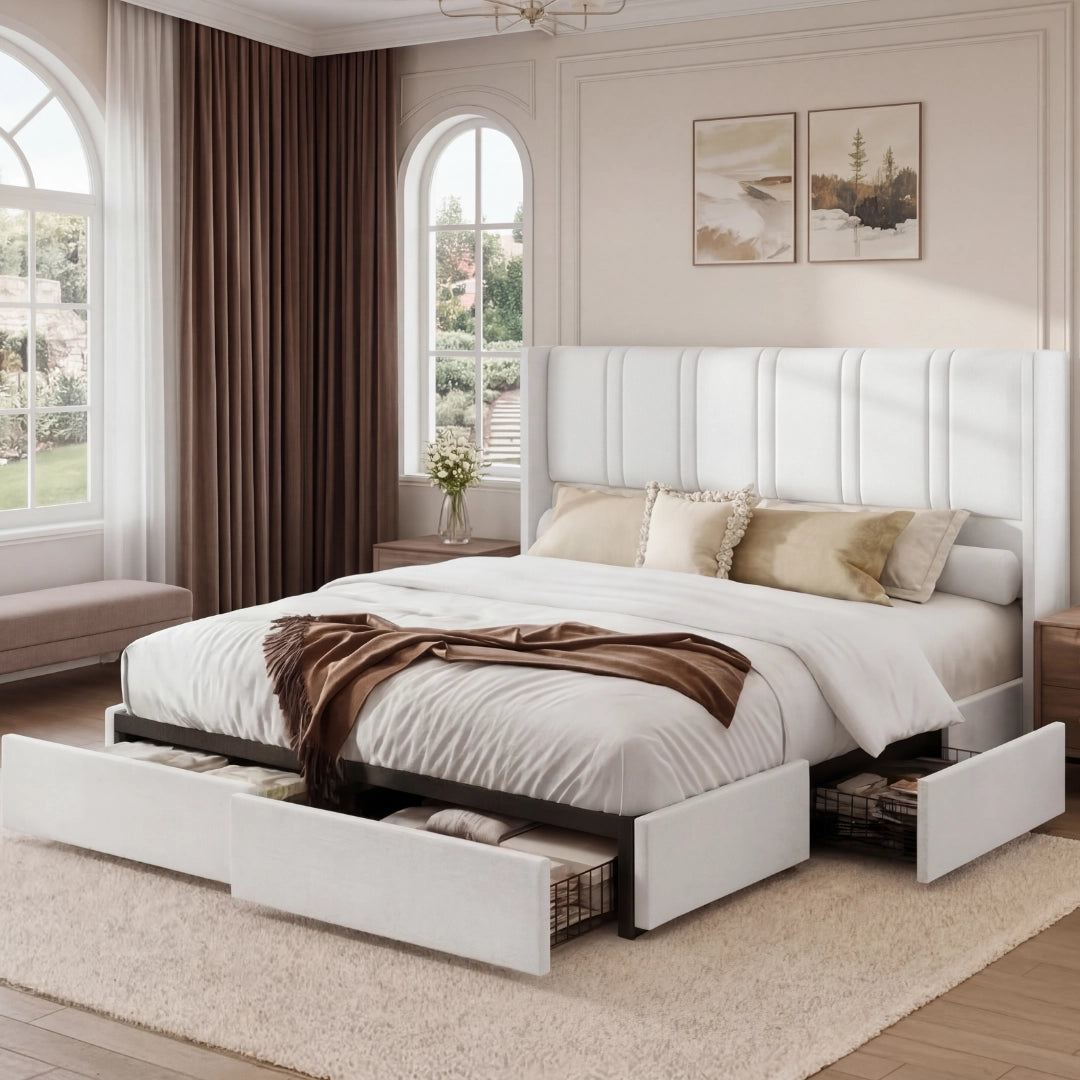 Modro Linen Bed Frame With Storage