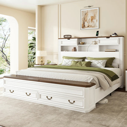 Farmhouse Storage Bed with Bookcase & Charging Station