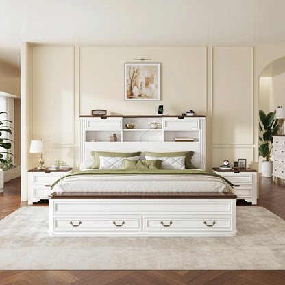 Farmhouse Storage Bed with Bookcase & Charging Station