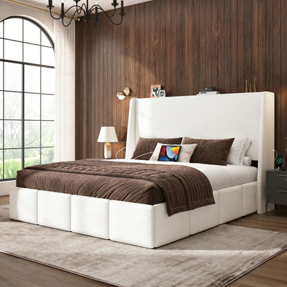 ZENO 54" Tall Lambswool Bed Frame with Charging Headboard