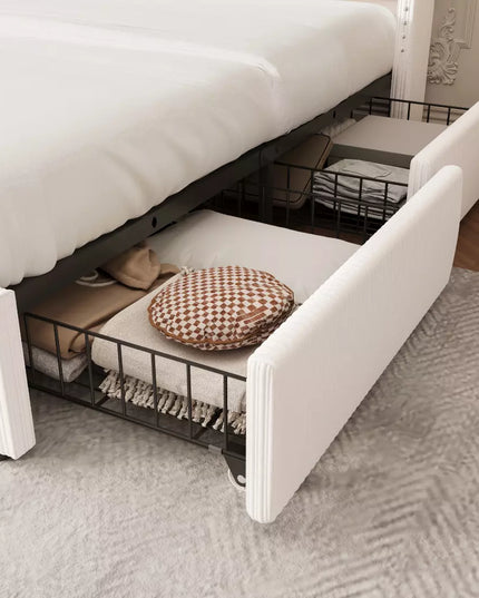Elysia Corduroy Upholstered Platform Bed Frame,48" Nailhead Trim Wingback