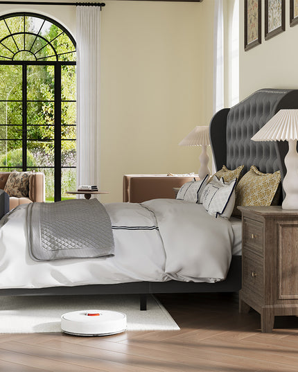 Larmace Upholstered Wingback Bed with High Tufted Headboard for Bedroom, KING SIZE