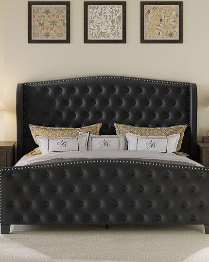 Larmace Upholstered Wingback Bed with High Tufted Headboard for Bedroom, KING SIZE