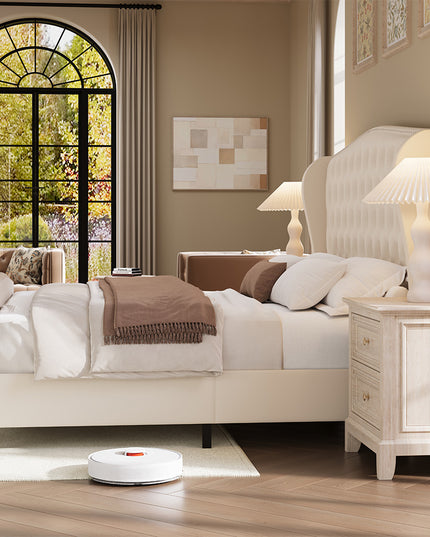 Larmace Upholstered Wingback Bed with High Tufted Headboard for Bedroom, KING SIZE
