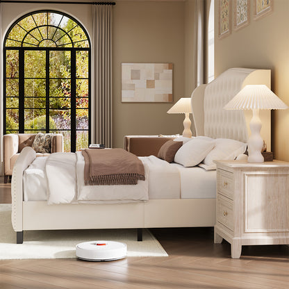 Larmace Upholstered Wingback Bed with High Tufted Headboard for Bedroom, KING SIZE