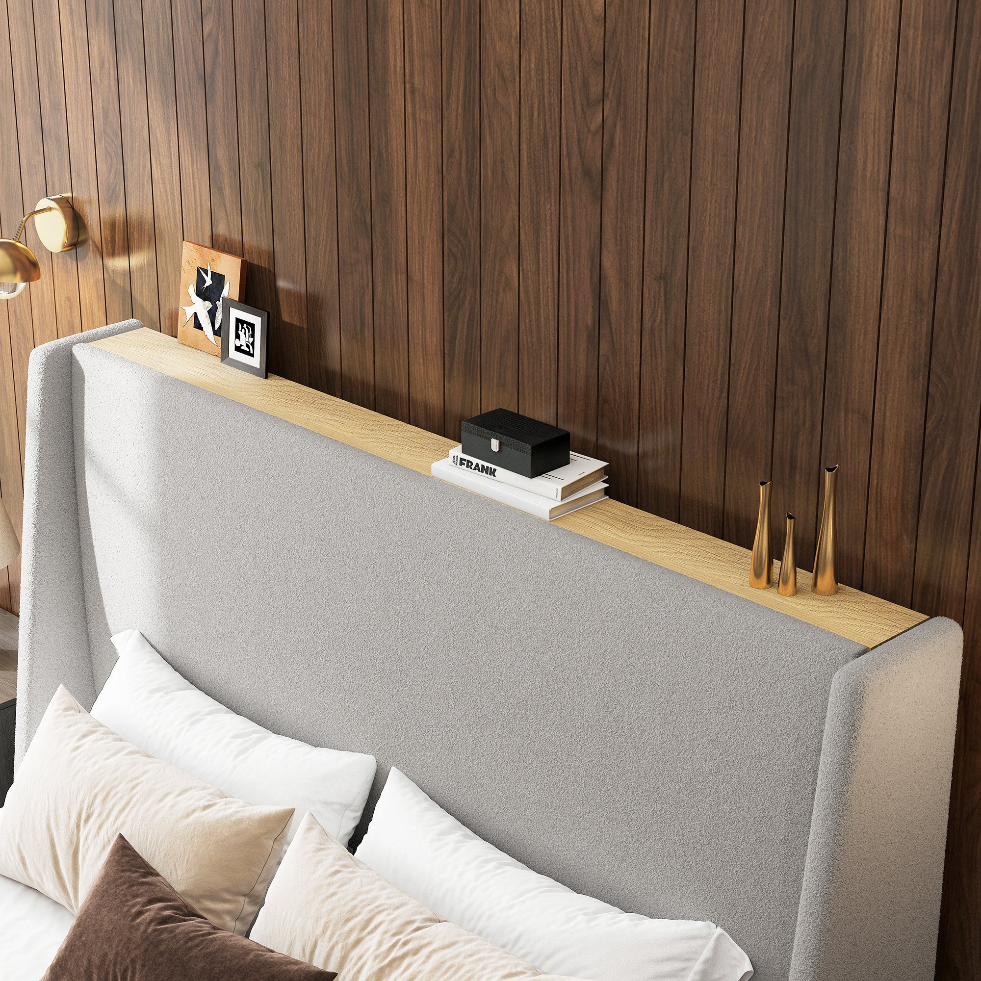 ZENO 54" Tall Lambswool Bed Frame with Charging Headboard