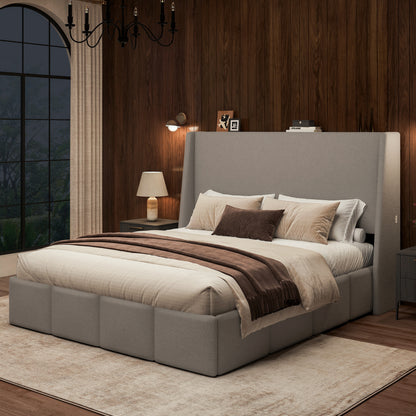 ZENO 54" Tall Lambswool Bed Frame with Charging Headboard