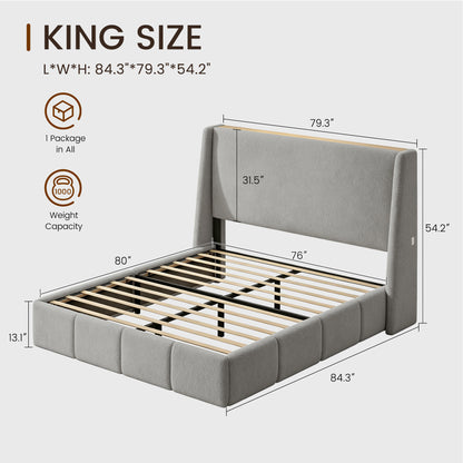 ZENO 54" Tall Lambswool Bed Frame with Charging Headboard