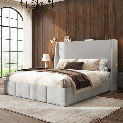 ZENO 54" Tall Lambswool Bed Frame with Charging Headboard